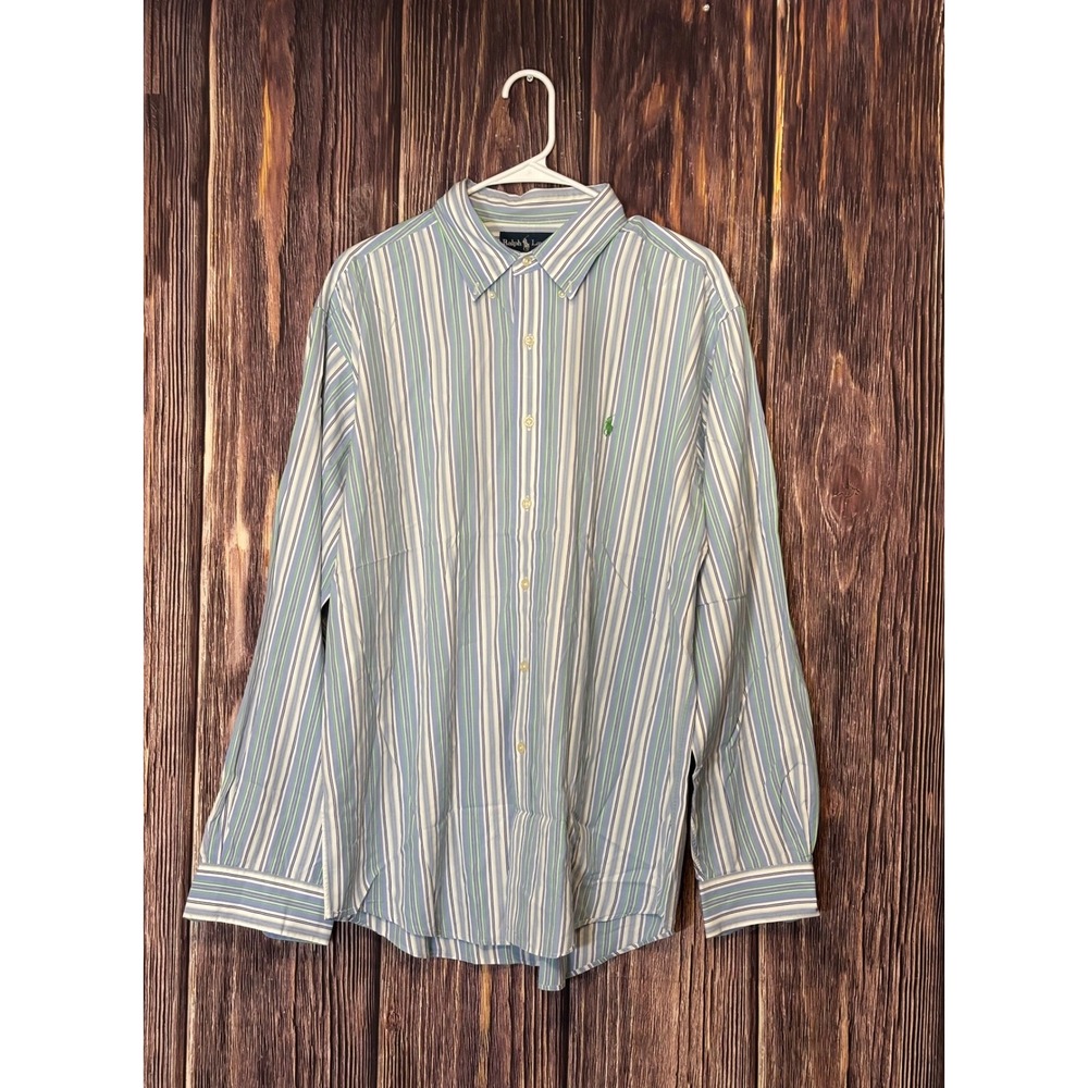 Ralph Lauren Button Down Shirt Mens XL Green Blue White Stripe Custom Fit Pony